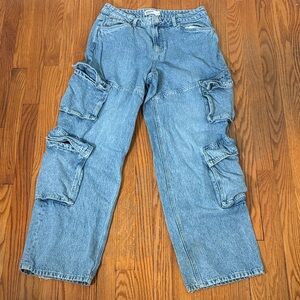 Garage Denim High Rise Wide Leg Cargo Jeans Blue size 11 30